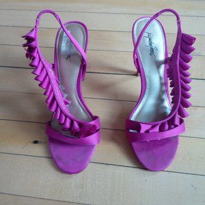 Jacqueline Ferrar Fuschia Fabric Pleated Ruffle Heels Slingbacks Stilettos Sz 6